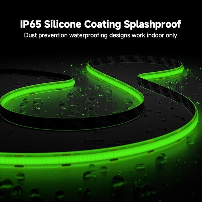 BTF-LIGHTING FCOB IP65 Waterproof Green Color COB LED Strip 16.4FT DC24V 480LED/m 8mm Width Flexible High Density CRI 90+ Dimmable LED Light for Home Indoor Decor(No Controller or Adapter)