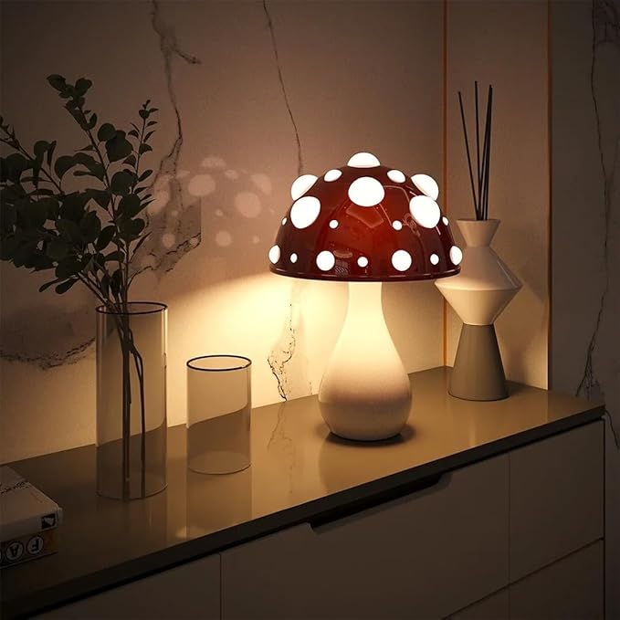 Juodke Mushroom lamp, LED 3 Colors Dimmable Mushroom Cloud Decor Lamp, Aesthetic Room Decor Ambient Glowshroom Lamp, for Bedroom, Living Room, Office (Bulb Included) (Red)
