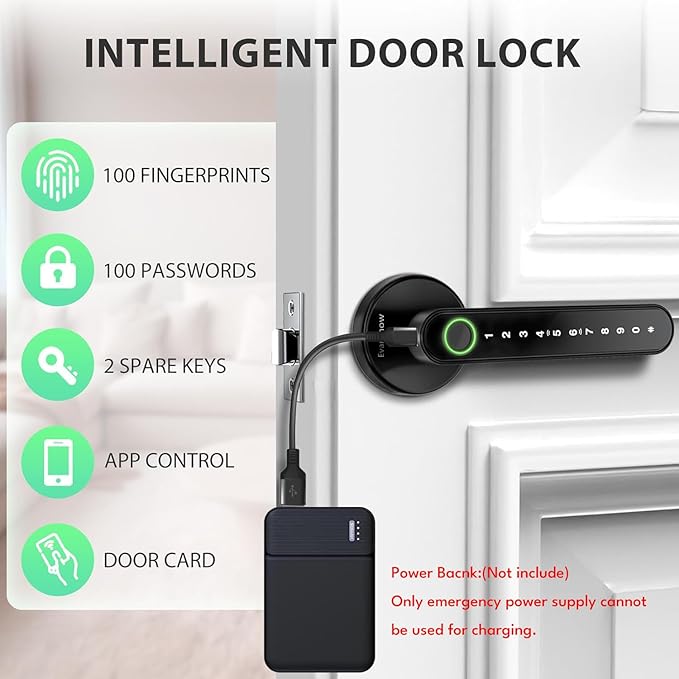 Smart Door Lock with Knob, Keyless Entry Door Locks with Handle, Fingerprint Door Knob for Bedroom/Front Door/Apartment,Generate Passcode Remotely Black