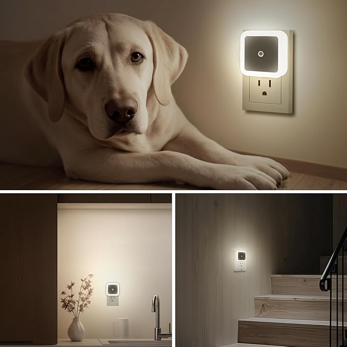 KINUR LED Night Lights Plug into Wall Daylight Color with Dusk to Dawn Night Light Plug in Sensor for Kids Room, Bedroom, Bathroom, Baby Nursery,Stair Lights, Hallway Light 6 Pack