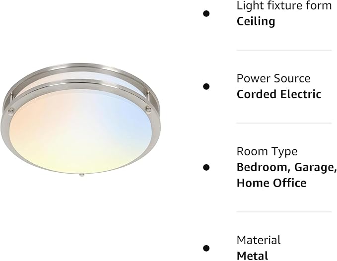 hykolity 16 inch Dimmable LED Flush Mount Ceiling Light Fixture, Brushed Nickel, 36W, 2200LM, 2.7/3/3.5/4K/5K Adjustbale, 120°Light Angle, CRI90, Ceiling Lamp for Bedroom, Kitchen, Office, ETL Listed