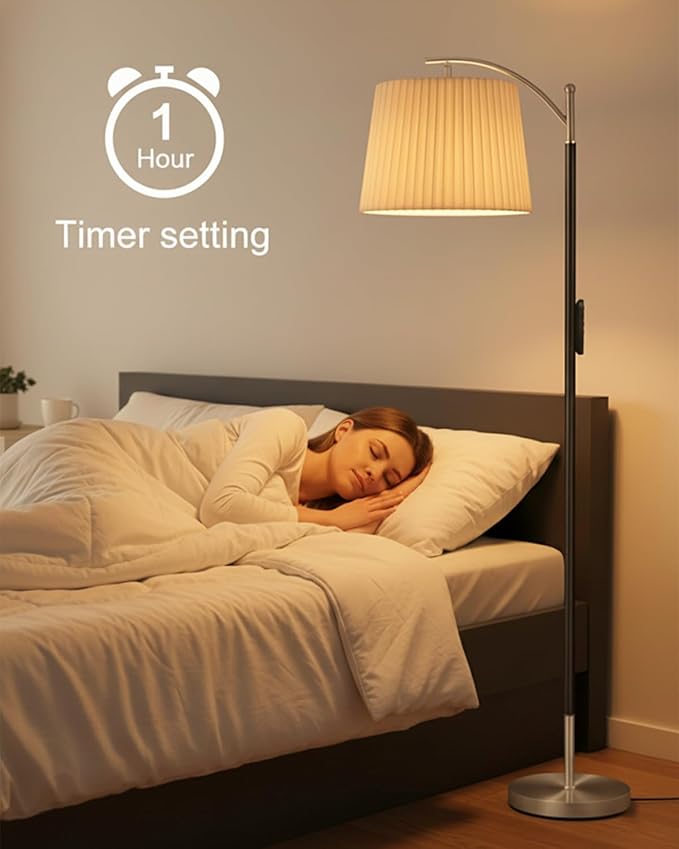 Etto Modern Dimmable Floor Lamp with Fabric & Pleated Shades, Remote & Touch Control, Adjustable Brightness & Color Temperatures, Tall Standing Lamp for Living Room Bedroom Office (Black Nicke)