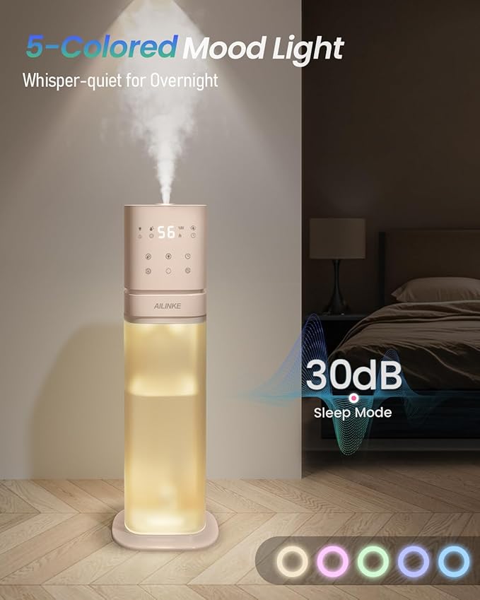 Smart Humidifier Large Room, 2.1Gal/8L Humidifiers for Bedroom with Extended Tube&Night Light, Whole House Cool Mist Humidifiers, WIFI App&Voice Control, Home/Kids/Baby, Pale Pink