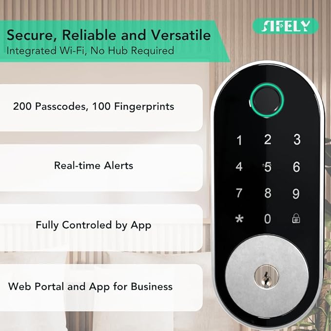 Built-in WiFi Fingerprint Smart Deadbolt with Keypad – Keyless Entry Lock for Home, Airbnb, Rental, Kids/Seniors, Remote App Access, Auto Lock, DIY Setup (No Gateway Needed), Alexa & Google Compatible