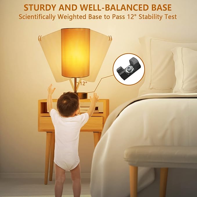 HiBay 2-Set 17.75" Touch Bedside Table Lamps with USB Charging Ports & AC Outlet, Industrial Black 3-Way Dimmable LED Nightstand Lights with Silver-Gray Shade for Bedroom Living Room Decor