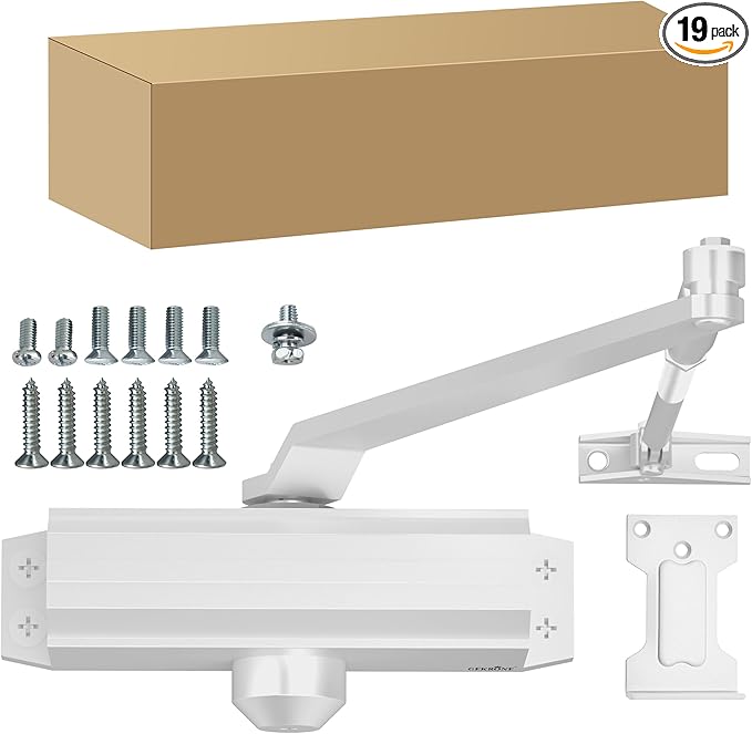 Automatic Door Closer Heavy Duty Spring Size 2 Hydraulic Aluminum Alloy UL 3-Hour Fire Rating Surface Mounted Home Commerical Door Closures Hold Open Adjust Speed Door Weights 88-144 Lbs