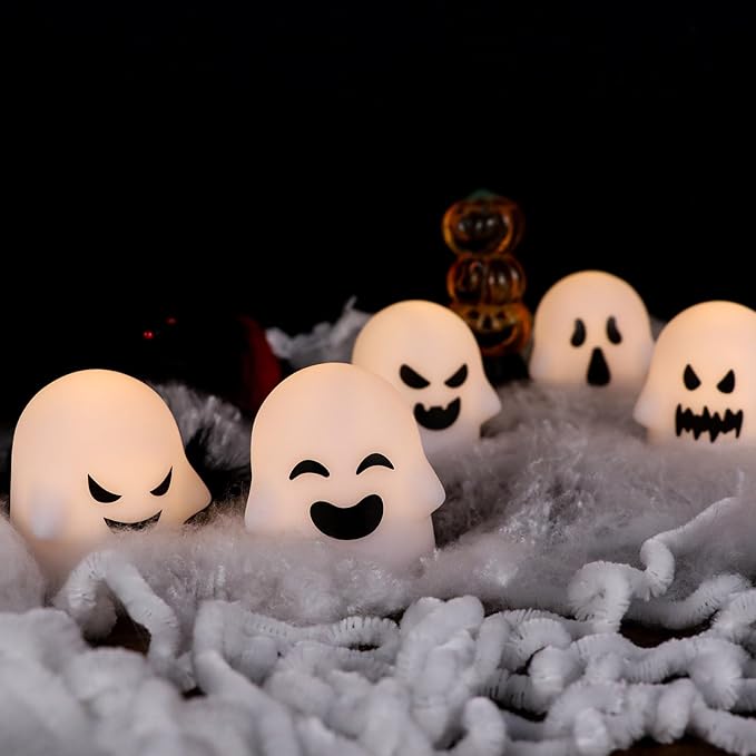 Ghost Halloween Decorations Flameless Candles with Remote Timer, 6 Pack Grimace Ghost Candles, Battery Operated Halloween Lights Dimmable Halloween Decor Indoor