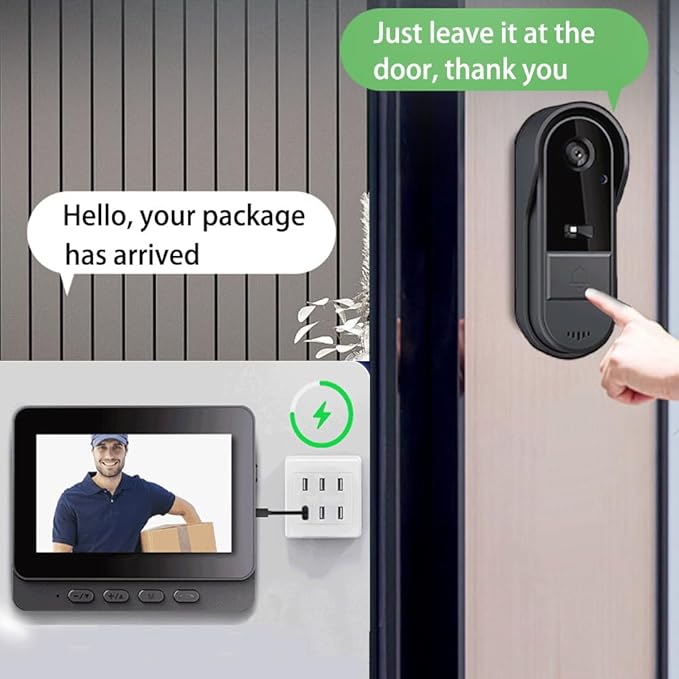 Doorbell Camera Wireless No Subscription 1080P, Waterproof Door Bell Camera with Monitor Screen Free Storage NO WiFi and APP Needed, Video Intercom Two-Way Audio, 170° View Angle,Night Vision