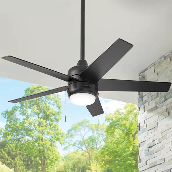 LYTIO Mena 44 in. LED Indoor/Outdoor Matte Black Ceiling Fan with Light Kit and Reversible Blades Included