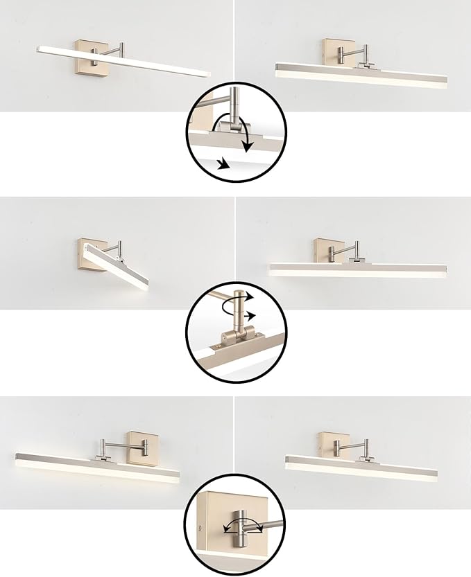 Modern LED Vanity Light,23.6‘’ Adjustable & Rotatable Bathroom Light Fixture Above Mirror, Wall Sconce, Nickel