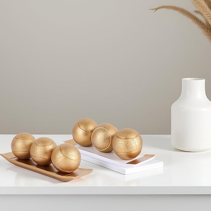 Small Decorative Tray and Orbs Balls Set,Gold Decorative Balls with Centerpiece Bowls for CoffeeTable,Living Room,TV Stand,Center Pieces Decoration for Table,Centro de Mesa de Comedor (White Gold)