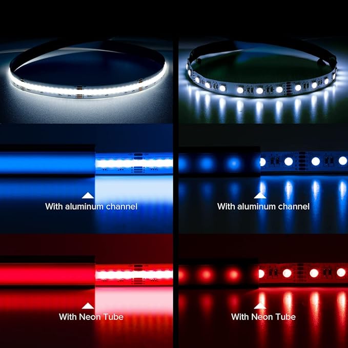 BTF-LIGHTING FCOB COB LED Strip RGBW 6500K 896LED/m 9.8FT DC12V Color Changing Flexible High Density Uniform Light 12mm Width for Home Indoor Decoration(No Adapter or Controller)