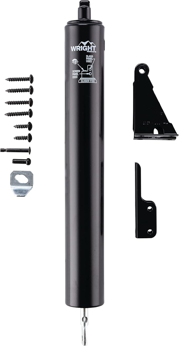 Wright Products Heavy-Duty Pneumatic Storm Door Closer – Durable, Adjustable, Quiet-Closing with Hold-Open Feature (Transitional, Black)