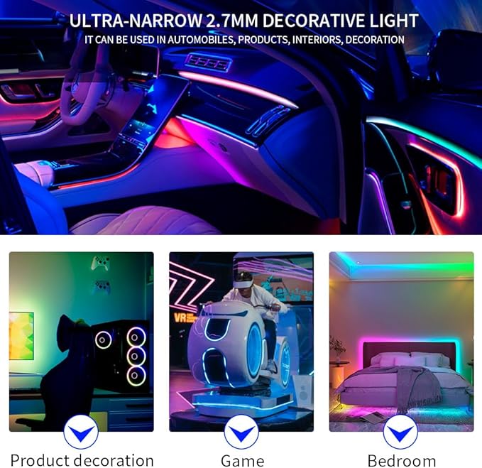3.2FT WS2812B WS2812 2.7mm Ultra Narrow LED Strip,160LEDs/m Individually Addressable Dream Color Flexible Smart Light Tape for Bedroom,Kitchen,Stage,TV Backlight,DC12V