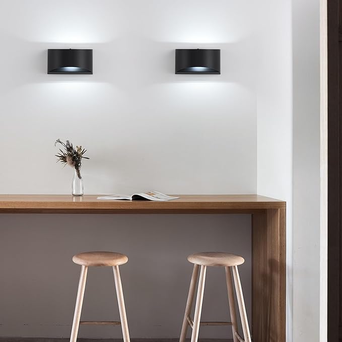 Black Modern LED Wall Sconces Set of Two Hardwired Wall Sconces Indoor Up and Down Wall Mount Light Hardwired Indoor Wall Lights(Bulb not Included)