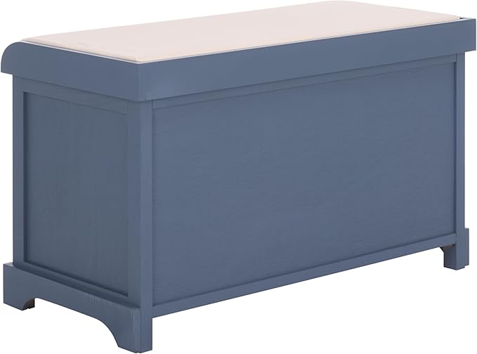 SAFAVIEH Home Collection – Freddy Blue Storage Bench with Seat Cushion, 2 Basket Drawers, Coastal Farmhouse Entryway Design, Fully Assembled (AMH5736K)