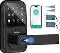 Smart Door Lock with Handle - Keyless Entry Door Lock for Front Door, Touchscreen Keypad Door Knob Lever Lock, Fingerprint Door Handle Lock, Auto Lock, App Control, Easy Installation