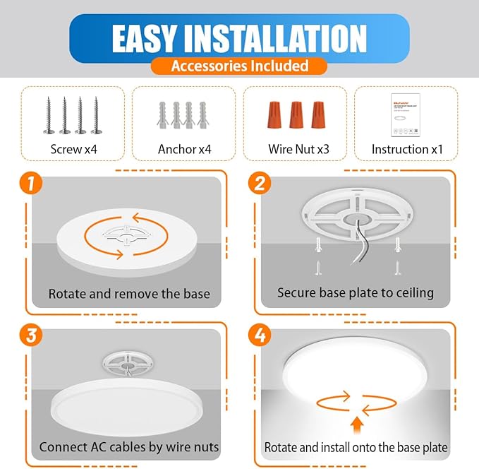 Allsmartlife Led Flush Mount Ceiling Light 2-Pack, 18 inch 36W 4650lm Dimmable Led Ceiling Light, 3000K/4000K/6500K, Round Led Light Fixture for Laundry Room, Hallway
