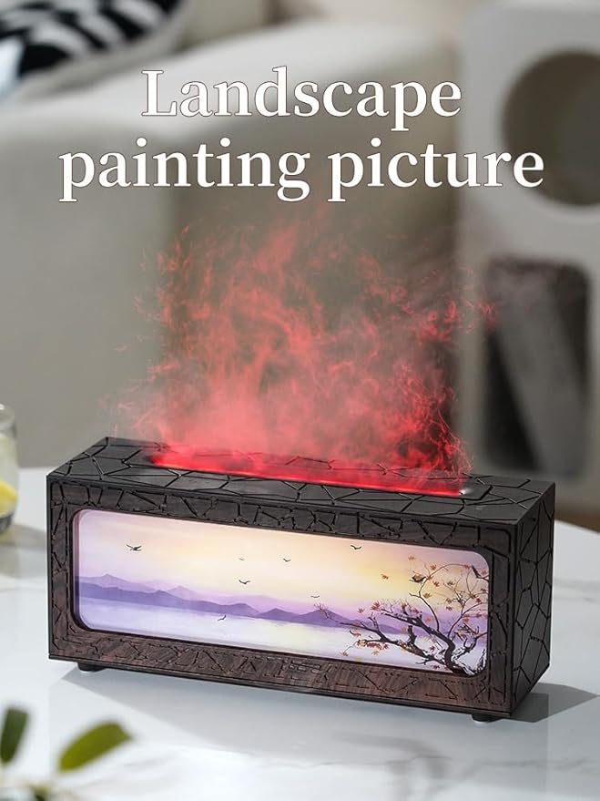 Essential Oil Diffusers Ultrasonic Fireplace Flame Aromatherapy Diffuser, Auto Shut-Off, Timer Setting, 7 Colors LED Lights Changing for Home, Office, Spa 200ml (Wood Grain)