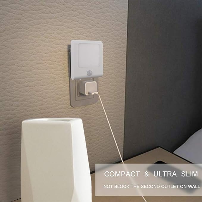VINTAR 3 Pack Motion Sensor Dimmable LED Night Light, Plug in Nightlight with Auto Dusk to Dawn Sensor, Adjustable Brightness Warm White Lights for Hallway, Kids Room, Kitchen, Stairway, Bathroom