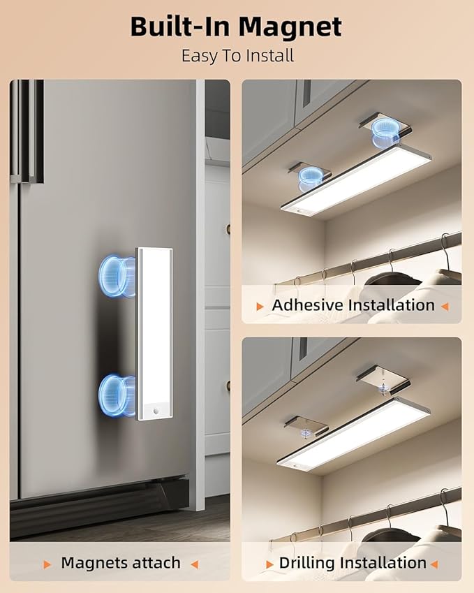 EZVALO 250LM Super Bright Under Cabinet Lighting Wireless, 8000mAh Rechargeable Battery Motion Sensor Light Indoor, Dimmable Under Counter Lights for Kitchen, 3-Inch Ultra-Wide Panel Closet Light