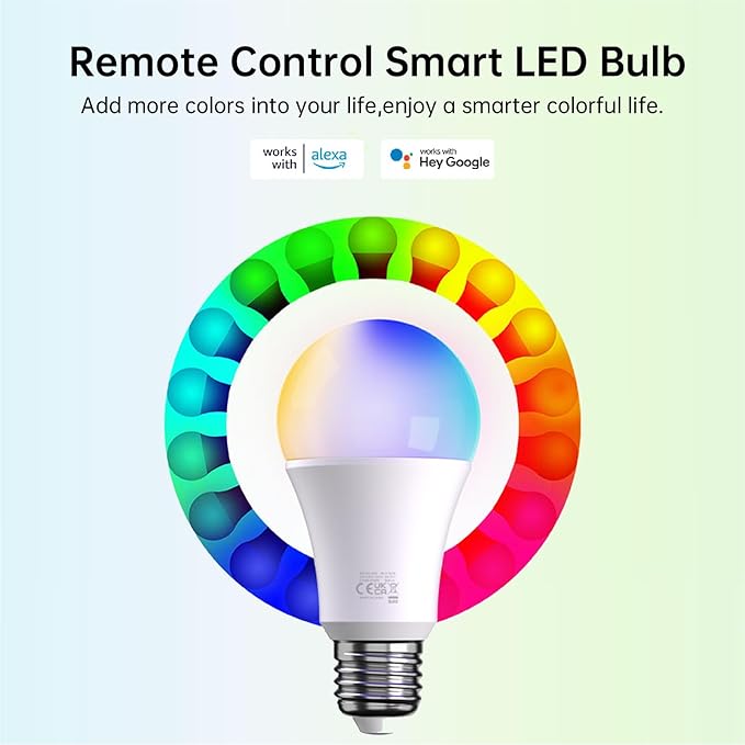 LED Smart Light Bulbs, Color Changing Light Bulb Work with Alexa & Google Home, Preset Scene, Music Sync, A60 E26 2.4GHz RGBTW WiFi Bluetooth Light Bulb 9W, 806LM