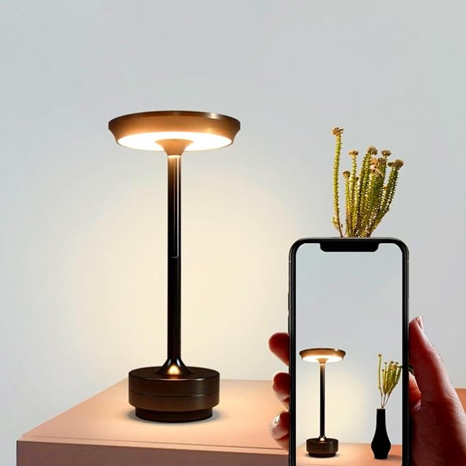 Cordless LED Table Lamp, Rechargeable Touch Control Desk Lamp Battery Operated Nightstand Night Light with Dimmable Brightness for Living Room, Home Office, Restaurant (Black)