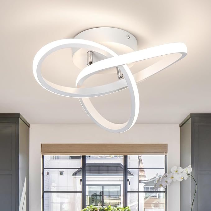CANEOE Modern Led Ceiling Light Fixtures,4500K Daylight White Semi Flush Mount Hallway Ceiling Light for Bedroom Bathroom Kitchen Balcony Laundry Room Stair Ceiling Lamp Curved Design (White, 4500K)