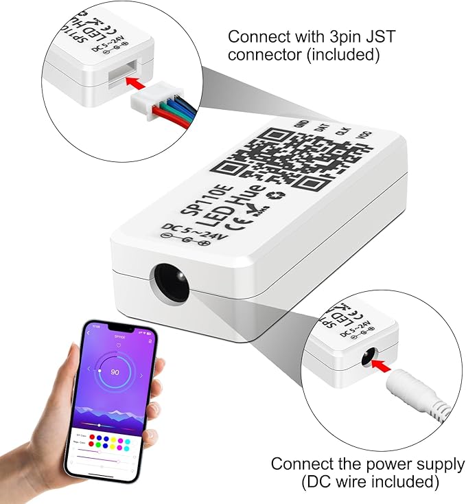VIPMOON SP110E Bluetooth LED Controller, 2 Pack 5-24V Pixel LED Light Strips Controller, iOS/Android APP Remote Control for WS2812B WS2815 SK6812 APA102 RGB/RGBW Strip Lights