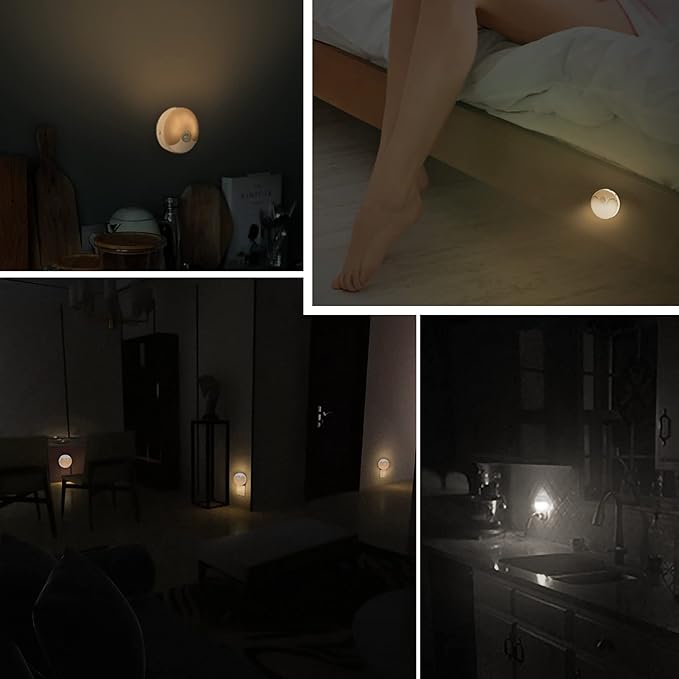 LED Night Light, Rechargeable Closet Light, Dusk to Dawn Sensor, Small Nightlight Automatically Turn On & Off, Compact Size, Adjustable Brightness & Color, 2 Pack