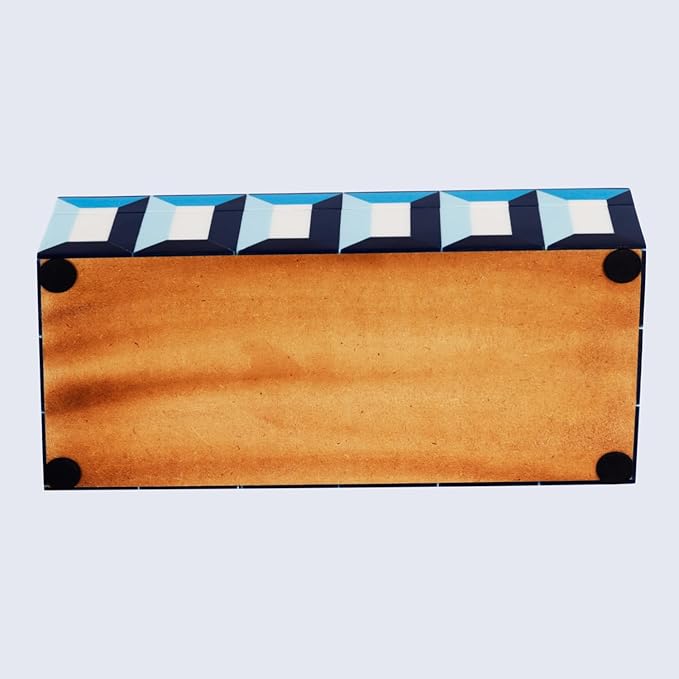 Handicrafts Home Blue Decorative Storage Box with Lid – Modern Coffee Table Storage Box, Geometric Resin Inlay Wooden Box, Remote Control Holder, Decorative Organizer, Jewelry & Keepsake- 10x4.5x2.5