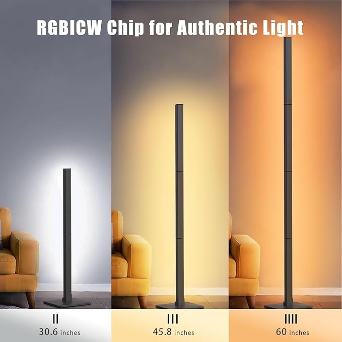 Floor Lamp,RGBICW Led Lamp Compatible with Alexa and Google Assistant,60 Inch 4 Segment Detachable Corner Light with Square Base for Living Room and Bedroom Ambient Lighting