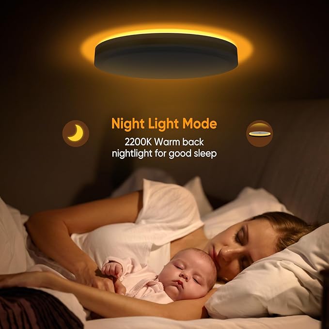 13 Inch Flush Mount Ceiling Light with Night Light, 5CCT Modern White Gold LED Ceiling Light Fixture, 25W 2500LM 2700K-6500K Adjustable, Dimmable Light Fixtures Ceiling Mount for Bedroom Hallway, ETL