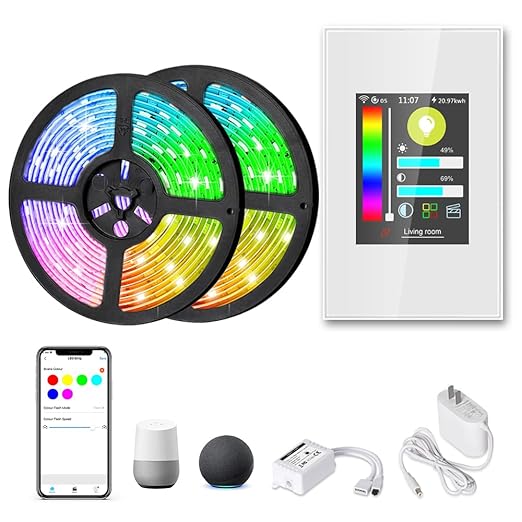 LANBON L8 LCD Smart Light Strip Switch, with 32.8FT LED Strip Lights, 2.4G WiFi Wall Touchscreen Switch Support to DIY Brightness/Colors, Compatible with Alexa/Google Home, APP Remote Control, L8-HLS