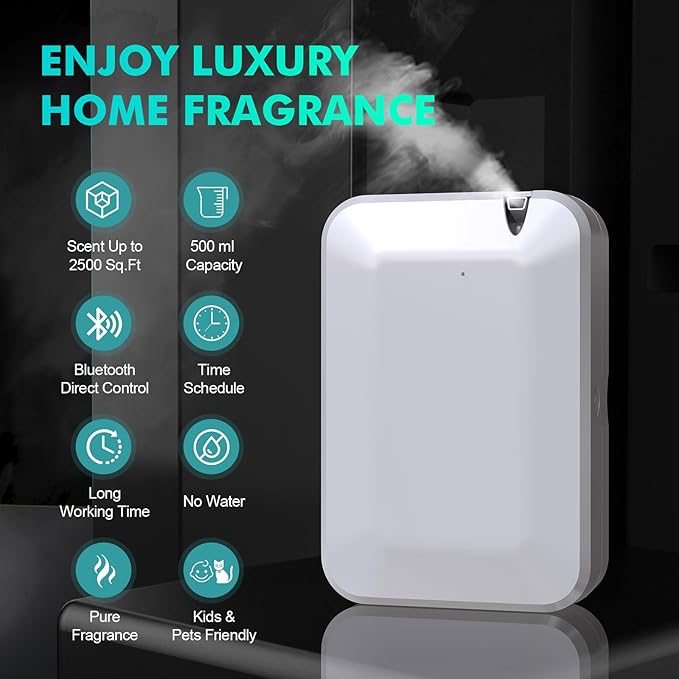 Smart Scent Air Machine for Home, 500ML/2500 Sq. Ft HVAC Professional Waterless Essential Oil Diffuser with Cold Air Technology, Bluetooth Fragrance Diffuser for Large Room, Hotel, Office, Spa