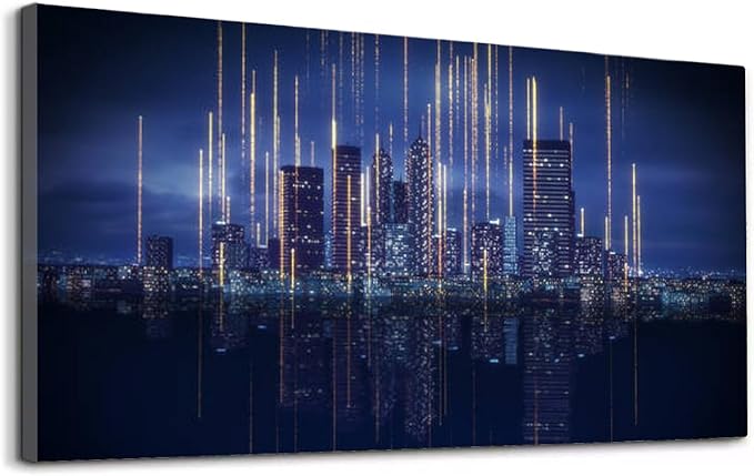 Wibinuki Wall Art Wall Decor Wall Paintings Modern City Controlled Smart Artificial Intelligence. Glowing for Living Room Bedroom Bathroom Home Decor Can Be Hung Directly 20"x 40"