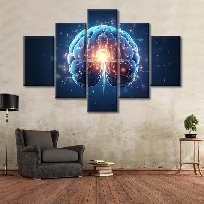 Office Wall Art Abstract Human Brain Large Canvas Wall Art Brain Power Lightning Contemporary Modern Artwork Brain Pictures Wall Art for Living Room Bedroom Framed Ready to Hang (60"Wx40"H)