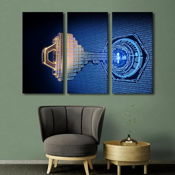 TUMOVO Multi Panel Large Wall Art Cybersecurity Concept Illustration Pictures Print On Canvas for Living Room Bedroom Decoration, Modern Art Wooden Framed Ready to Hang, 60" Wx40 H