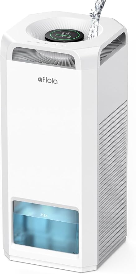 Afloia Air Purifier and Humidifier Combo in One-Cool Mist Evaporative for Home Bedroom Large Roome up tp 3000ft², with Humidity&Air Quality Sensor, Remove Pets Hair Mold Dust Odor Pollen Smoke, White