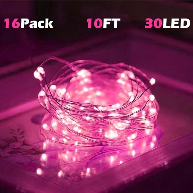 SOCO 16 Pack LED Fairy Lights Battery Operated - 10FT 30LED Copper Wire Mason Jar String Lights, IP65 Waterproof, Bendable for Indoor/Outdoor, Christmas, Wedding, Party, Camping Decor