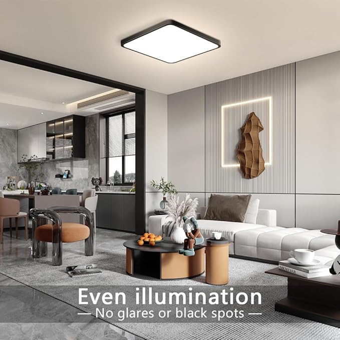9Inch 18W Square LED Ceiling Light Fixtures Flush Mount, 4000K Natural White Ceiling Lamp, Surface Mount Modern Ceiling Lights, Slim Flat Panel Lighting for Bedroom, Kitchen, Bathroom Etc.Black