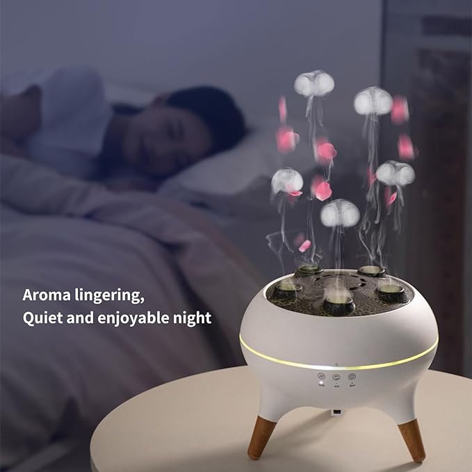 Jellyfish Essential Oil Diffuser,250ml Ultrasonic Aromatherapy Humidifier with 5-Nozzle Mist Ring,Sound Pickup Music Sync,7-Color LED Night Light,Remote Control, Quiet Desktop Decor for Home Office