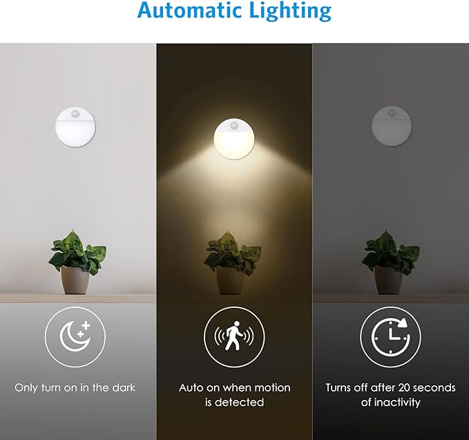 AMIR Upgraded Mini Motion Sensor Light Battery-Powered, Cordless Stick-on LED Night Light, Wall Lights, Closet Lights, Safe Light for Stairs, Hallway, Bathroom, Kitchen, Cabinet (6 PCS - Warm White)