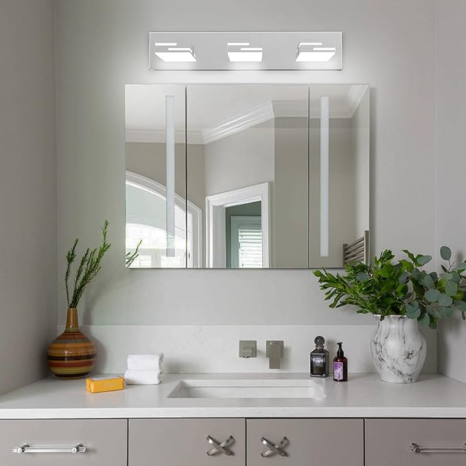 LED Modern Bathroom Vanity Light Fixtures, 3-Light 22-inch Dimmable Chrome Vanity Lights for Bathroom Lighting Fixtures Over Mirror, with 350° Rotatable Heads (Cool White 6000K)