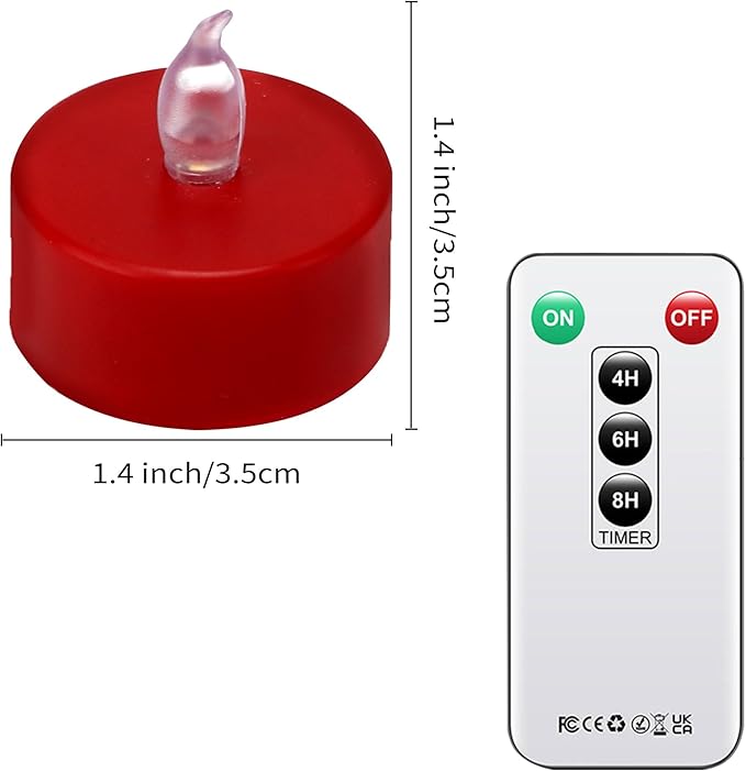 LED Tea Lights with Remote Control: Battery Operated Bulk Realistic and Bright Flickering Long Lasting 400+Hours Flameless Candles for Home Decor Holiday Wedding Party (24Pack, Red)