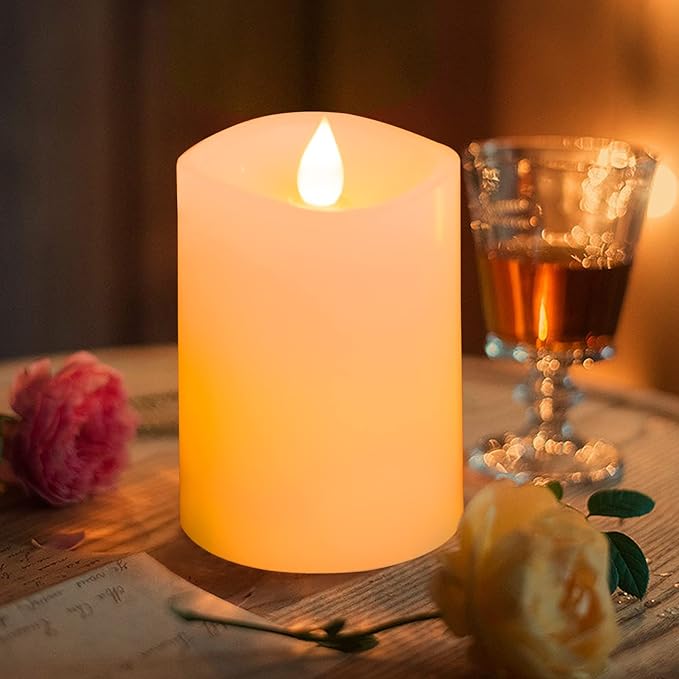 3x4 Flameless Candles Set of 1, 2AA Battery Life 600 Hours Battery Candles Flickering with Timer, 4 inch Flameless Candles with Remote for Indoor/Outdoor, Ivory