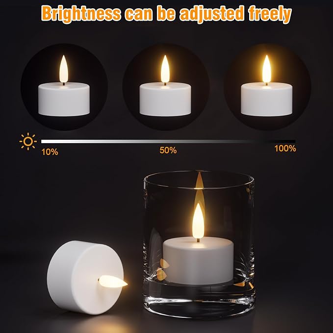 Rechargeable Tea Lights Candles with Remote Timer & Charging Base, 12pcs Battery Operated LED Candles Tea Lights Flameless for Halloween Decorations Wedding Home DecorΦ 1.57" H 1.85"