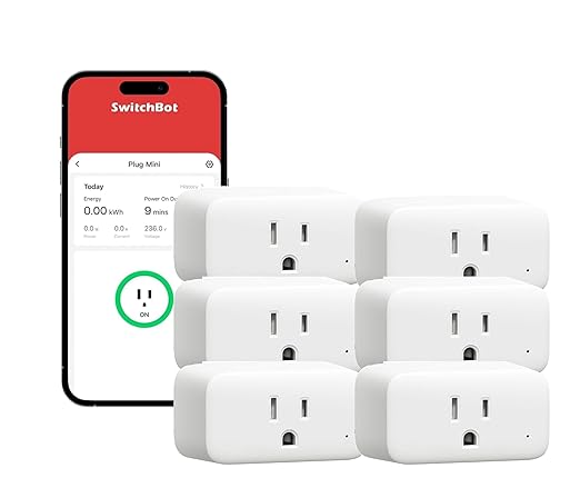 SwitchBot Smart Plug Mini, 15A Energy Monitoring, WiFi & Bluetooth Outlet, Compatible with Alexa, Google Assistant, Home Assistant, App Control, Timer Function, No Hub Required, Compact Design
