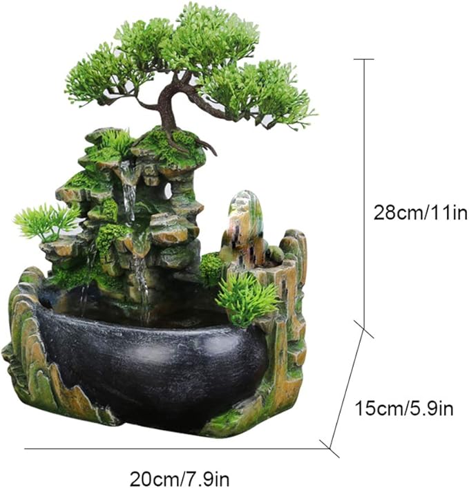 Indoor Water Fountain, Indoor Fountains and Waterfalls with Color LED Light & ON/Off Switch, Small Rockery Stream Tabletop Fountain Waterfall Decor for Home Office Bedroom