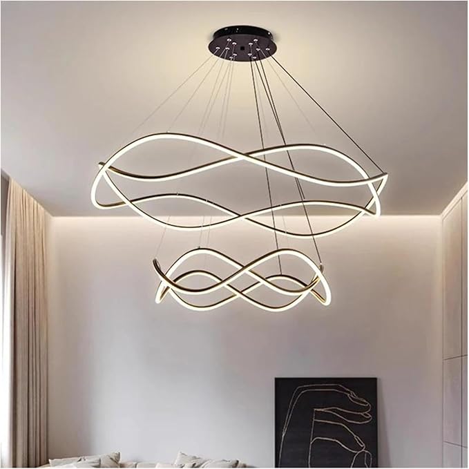 Modern Home Decor Led Lights Pendant Light Lamps for Living Room Chandeliers for Dining Hanging Indoor Lighting,Modern LED Chandelier(APP with RC Dimmable,Black-D80 50cm)